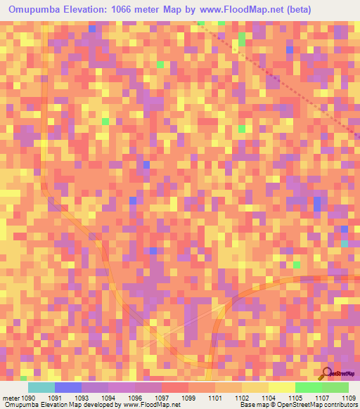 Omupumba,Namibia Elevation Map