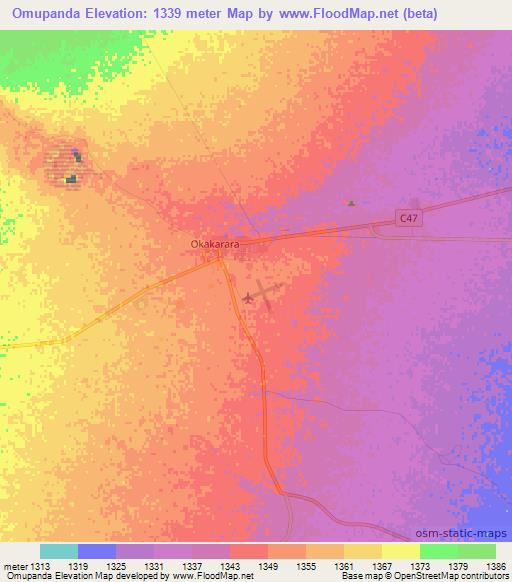 Omupanda,Namibia Elevation Map