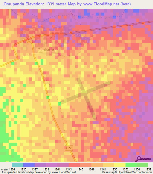 Omupanda,Namibia Elevation Map