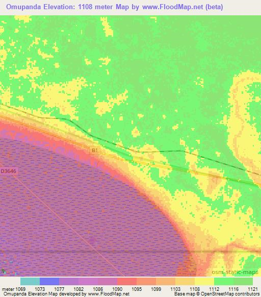 Omupanda,Namibia Elevation Map