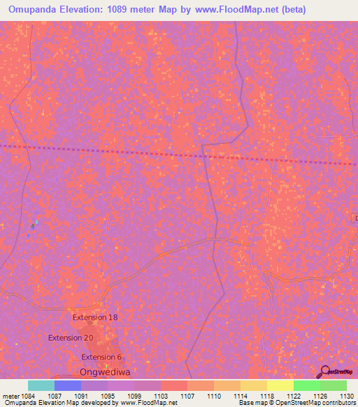 Omupanda,Namibia Elevation Map