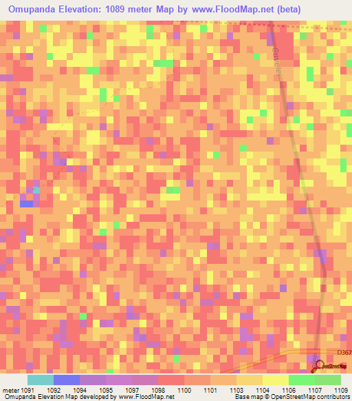 Omupanda,Namibia Elevation Map