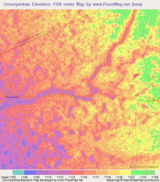 Omunyankwe,Namibia Elevation Map