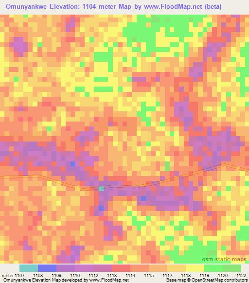 Omunyankwe,Namibia Elevation Map
