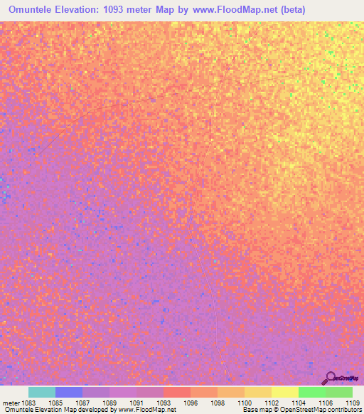 Omuntele,Namibia Elevation Map