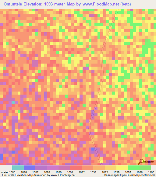 Omuntele,Namibia Elevation Map