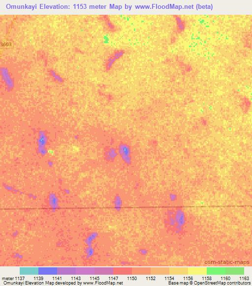 Omunkayi,Namibia Elevation Map