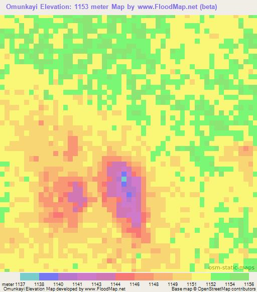 Omunkayi,Namibia Elevation Map