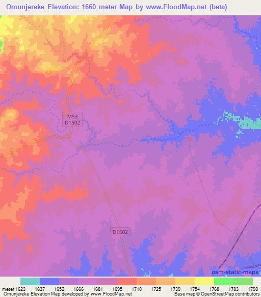 Omunjereke,Namibia Elevation Map