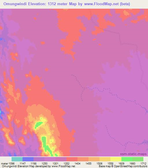 Omungwindi,Namibia Elevation Map