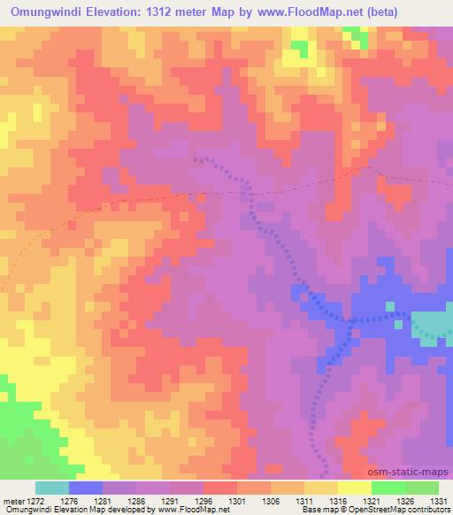 Omungwindi,Namibia Elevation Map
