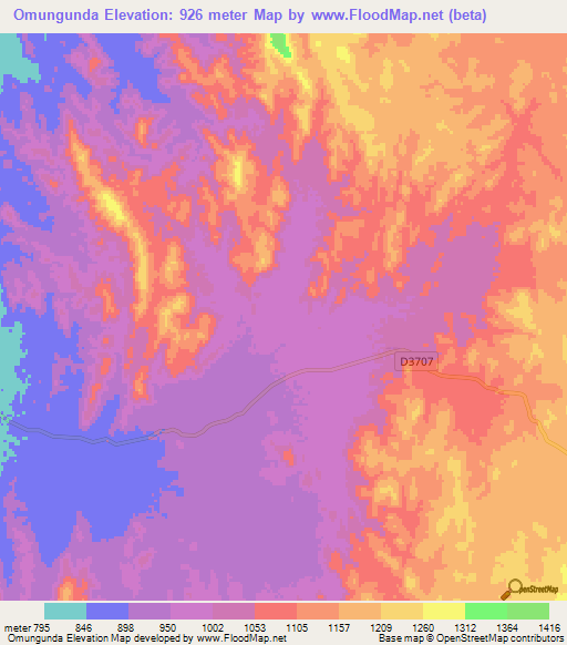 Omungunda,Namibia Elevation Map
