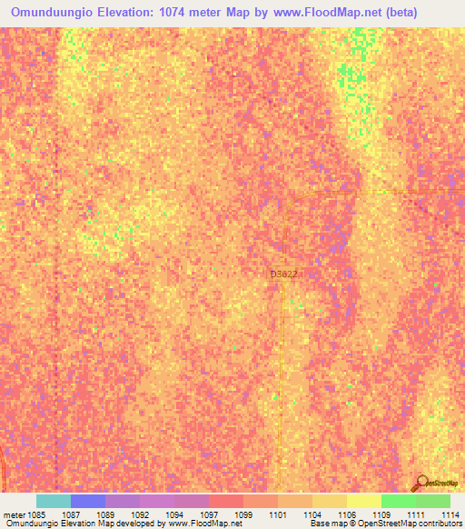 Omunduungio,Namibia Elevation Map