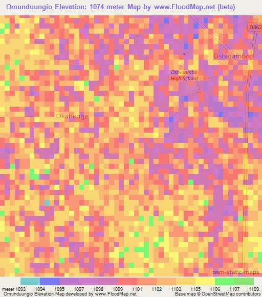 Omunduungio,Namibia Elevation Map