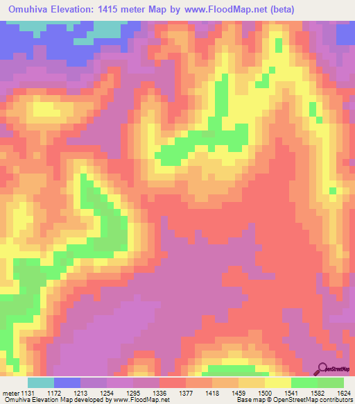 Omuhiva,Namibia Elevation Map