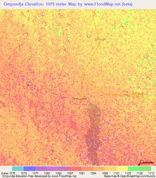 Ompundja,Namibia Elevation Map