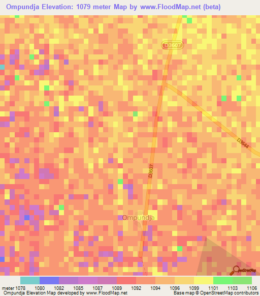 Ompundja,Namibia Elevation Map