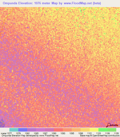Ompunda,Namibia Elevation Map