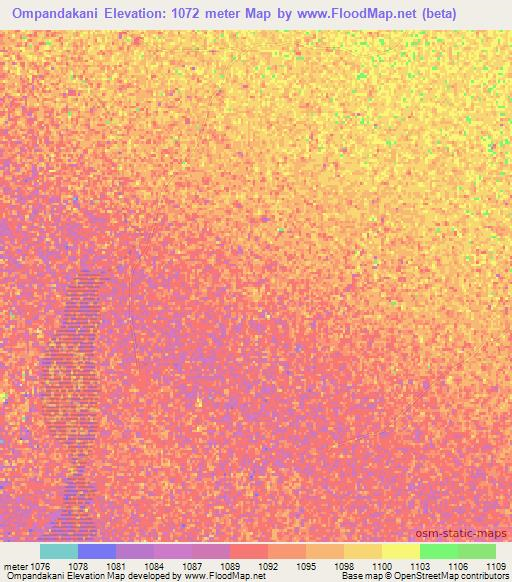 Ompandakani,Namibia Elevation Map
