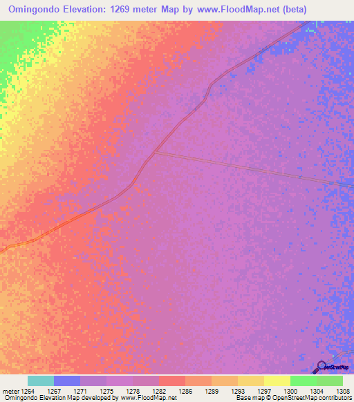 Omingondo,Namibia Elevation Map