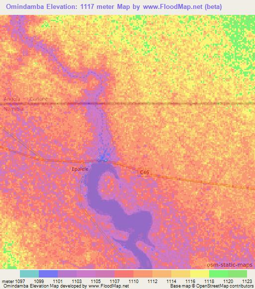 Omindamba,Namibia Elevation Map