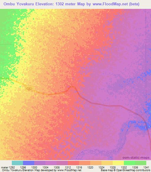 Ombu Yovakuru,Namibia Elevation Map