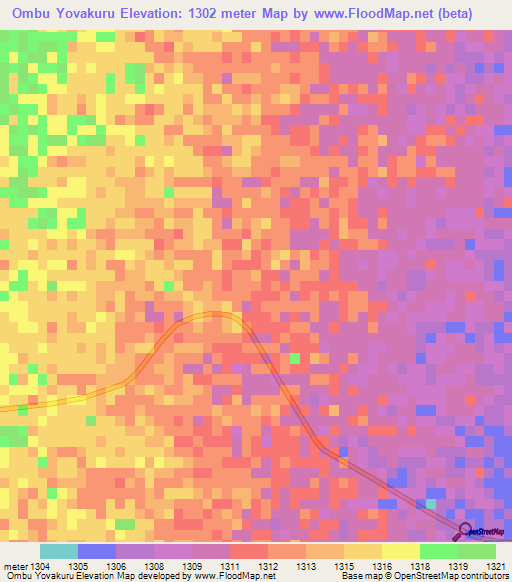 Ombu Yovakuru,Namibia Elevation Map
