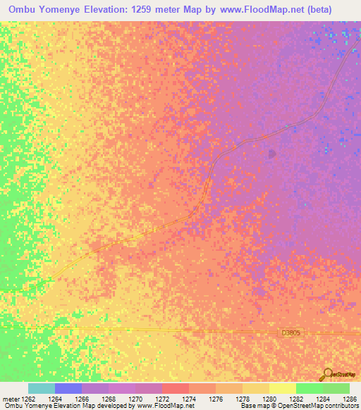 Ombu Yomenye,Namibia Elevation Map