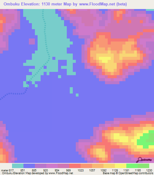 Ombuku,Namibia Elevation Map