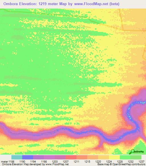 Ombora,Namibia Elevation Map