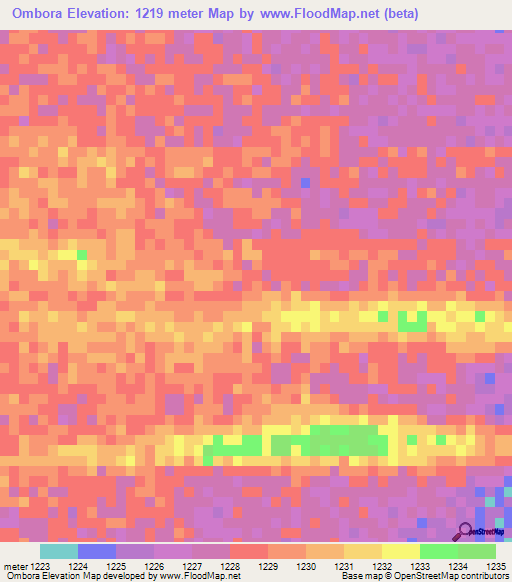 Ombora,Namibia Elevation Map
