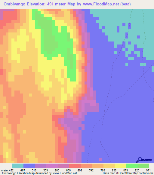 Ombivango,Namibia Elevation Map