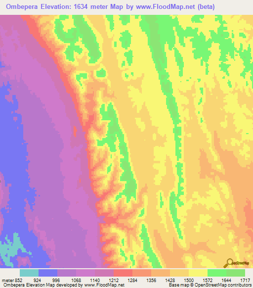 Ombepera,Namibia Elevation Map
