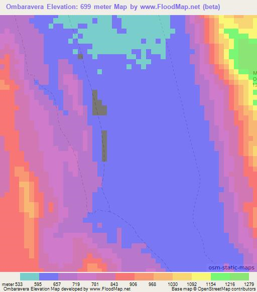 Ombaravera,Namibia Elevation Map