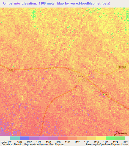 Ombalantu,Namibia Elevation Map