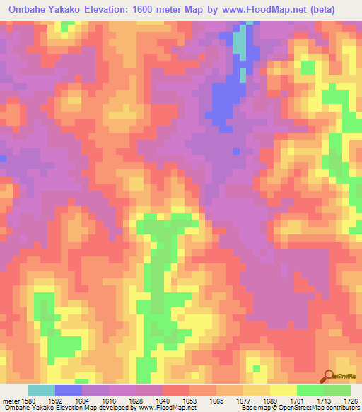 Ombahe-Yakako,Namibia Elevation Map