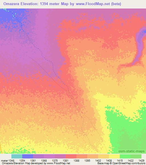 Omazera,Namibia Elevation Map