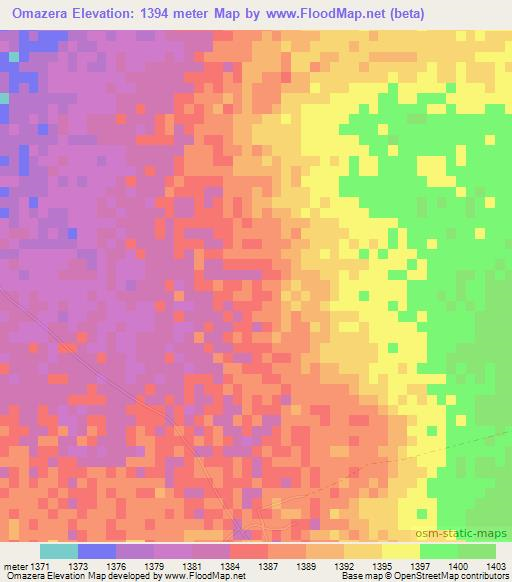 Omazera,Namibia Elevation Map
