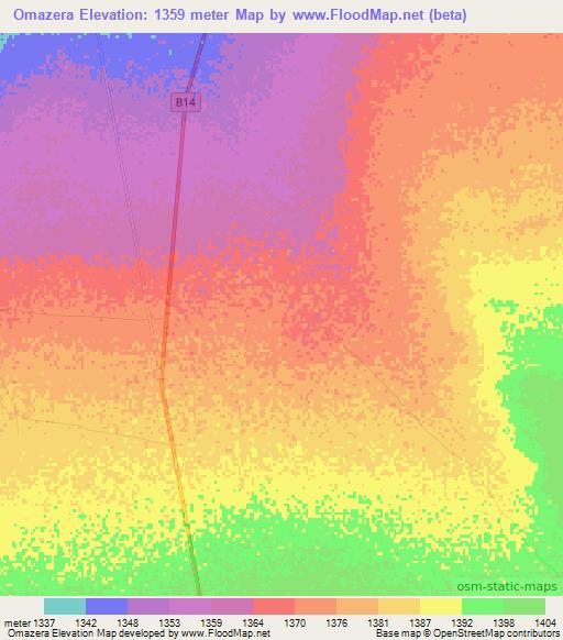 Omazera,Namibia Elevation Map