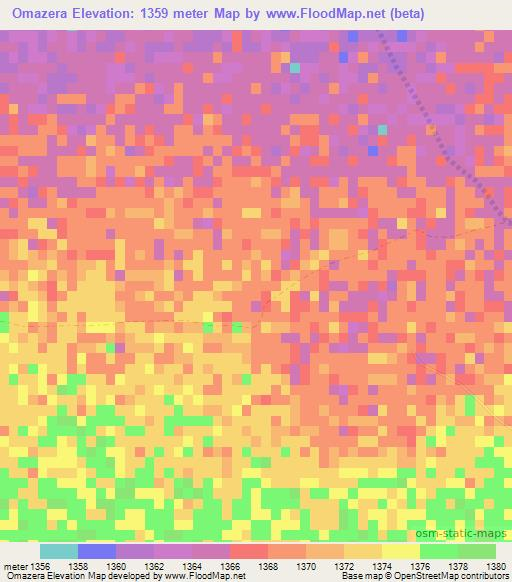 Omazera,Namibia Elevation Map