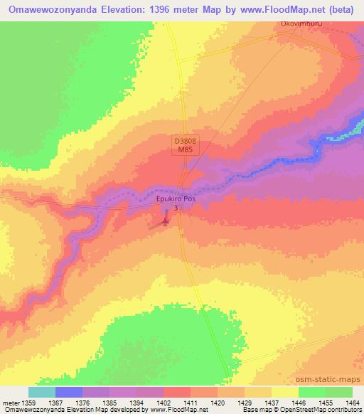 Omawewozonyanda,Namibia Elevation Map