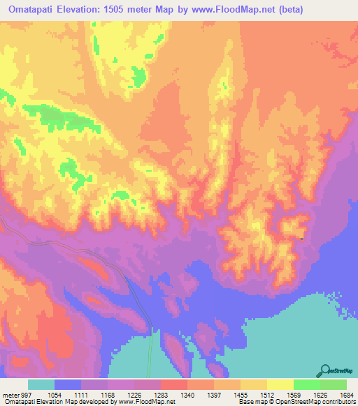 Omatapati,Namibia Elevation Map