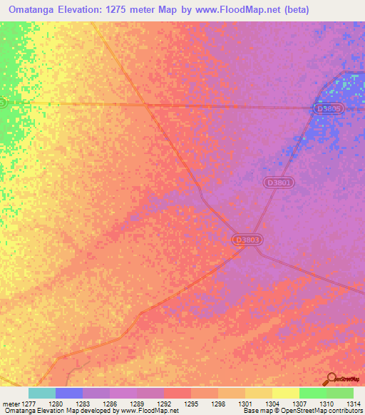 Omatanga,Namibia Elevation Map