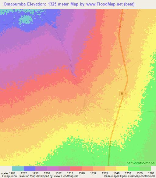 Omapumba,Namibia Elevation Map