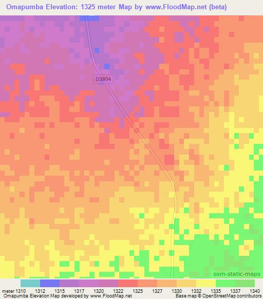 Omapumba,Namibia Elevation Map
