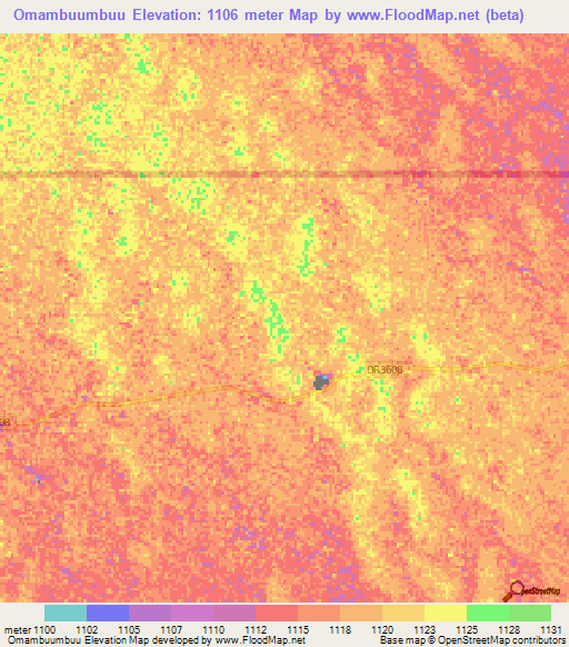 Omambuumbuu,Namibia Elevation Map