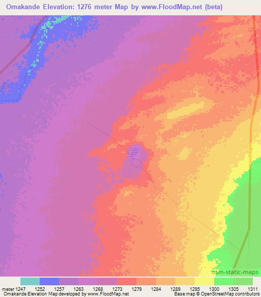 Omakande,Namibia Elevation Map