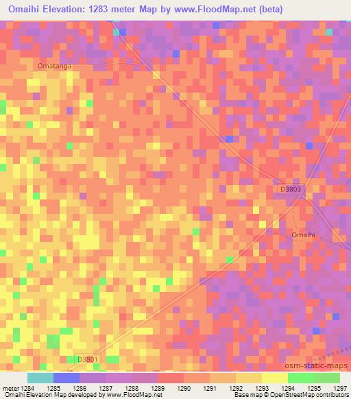 Omaihi,Namibia Elevation Map