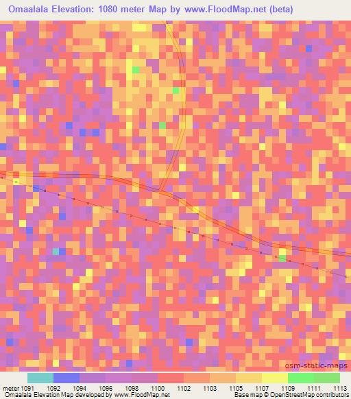 Omaalala,Namibia Elevation Map