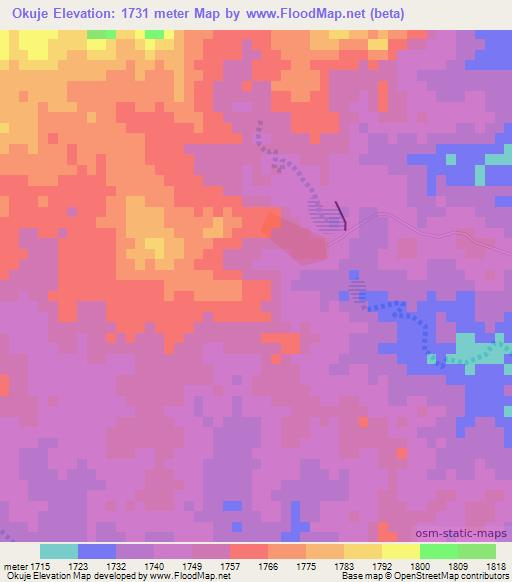 Okuje,Namibia Elevation Map